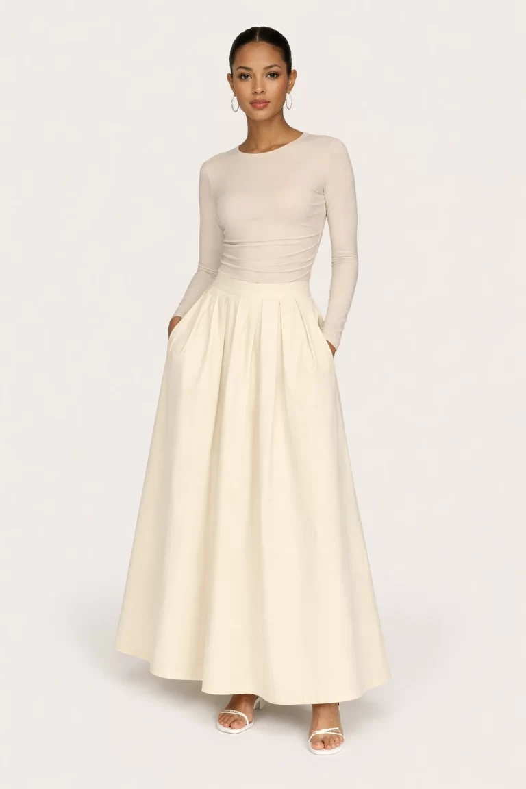 Cotton Pleated Maxi Skirt : Daffodil