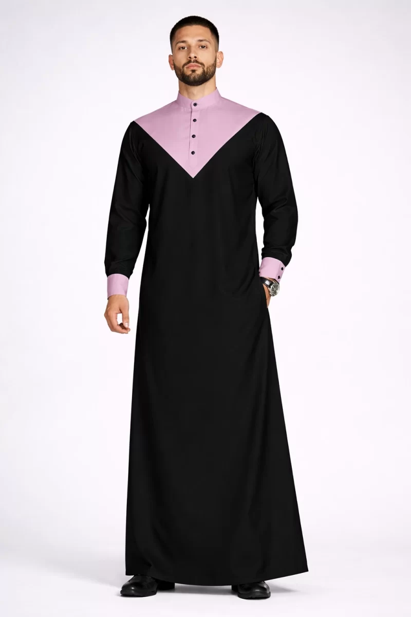 Abdullah Men’s Black Beige Thobe Dishdasha