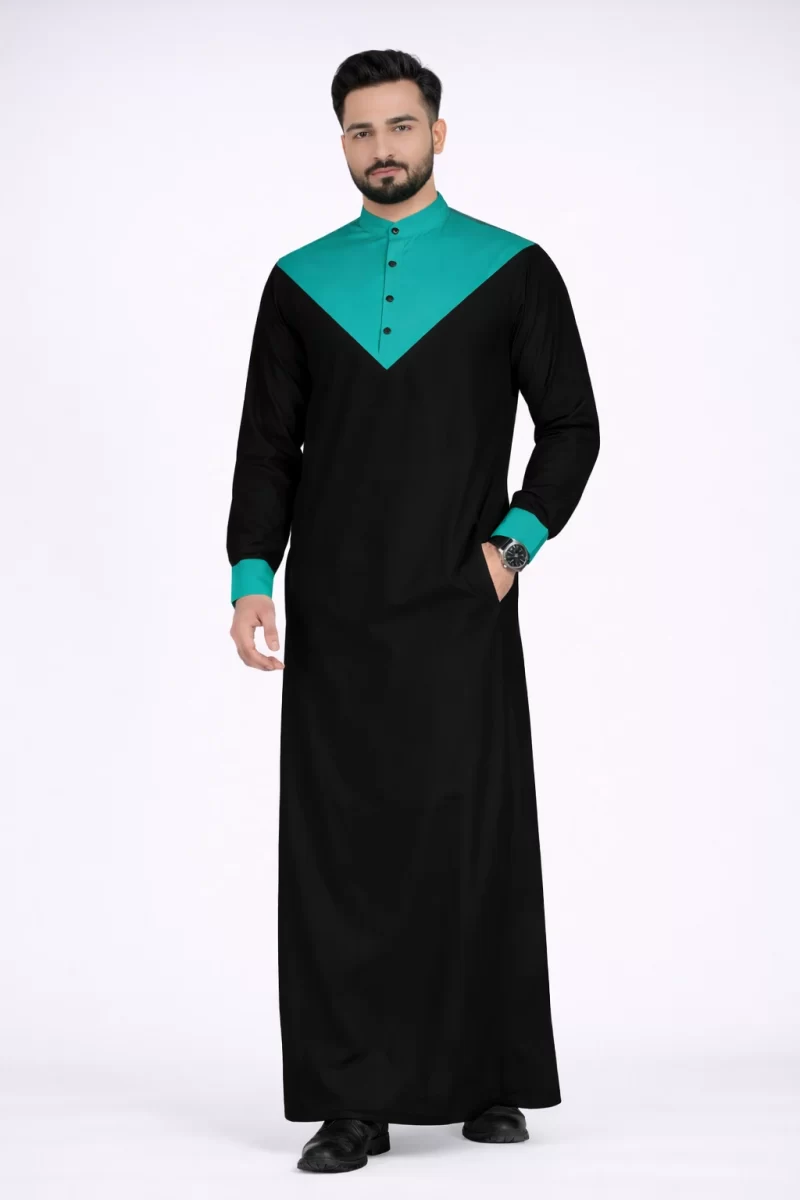 Abdullah Men’s Black Cyan Thobe Dishdasha