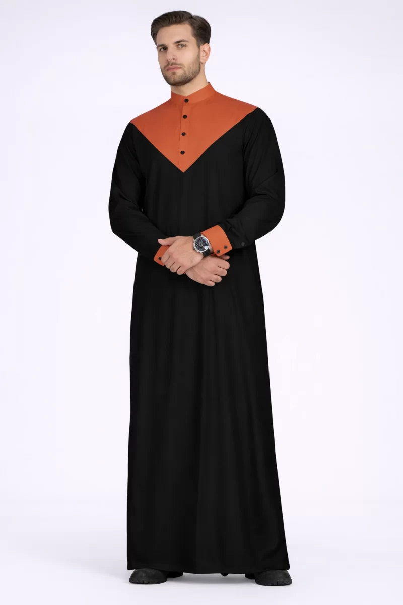 Abdullah Men’s Black Orange Thobe Dishdasha