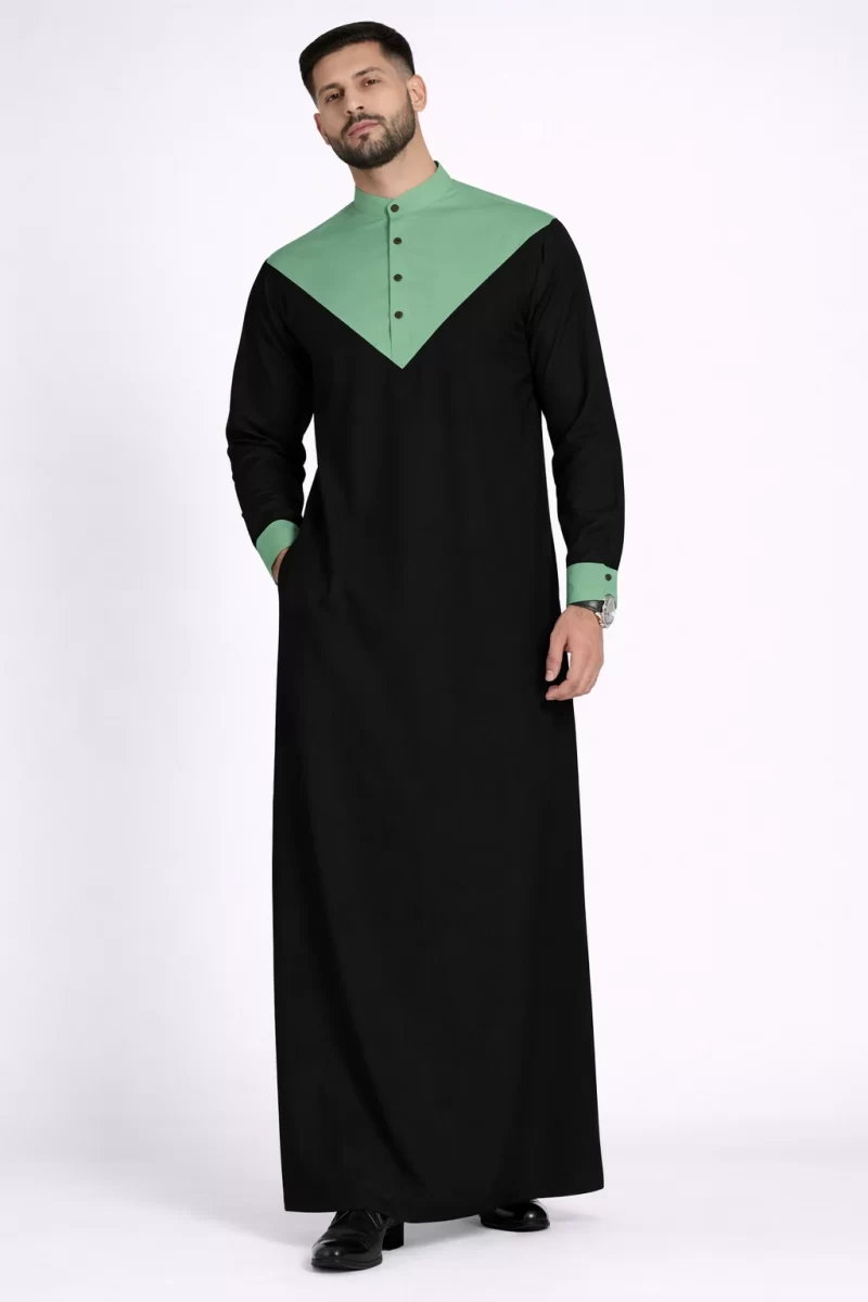 Abdullah Men’s Black Sea Form Thobe Dishdasha