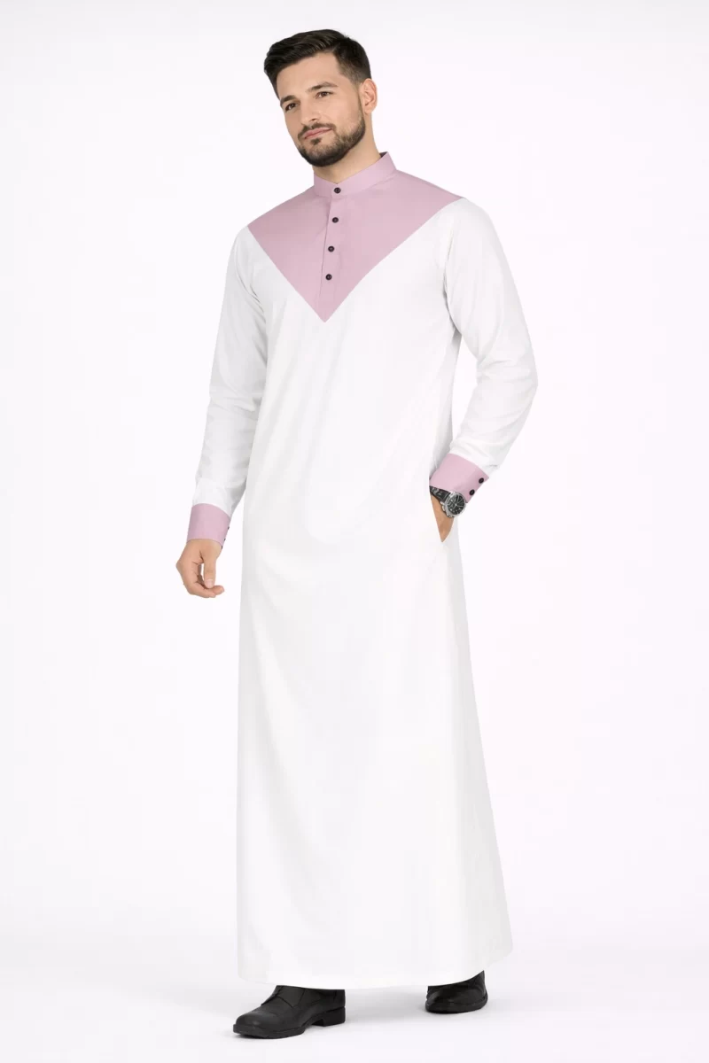 Abdullah Men’s Gallabiya Thobe-White and Beige