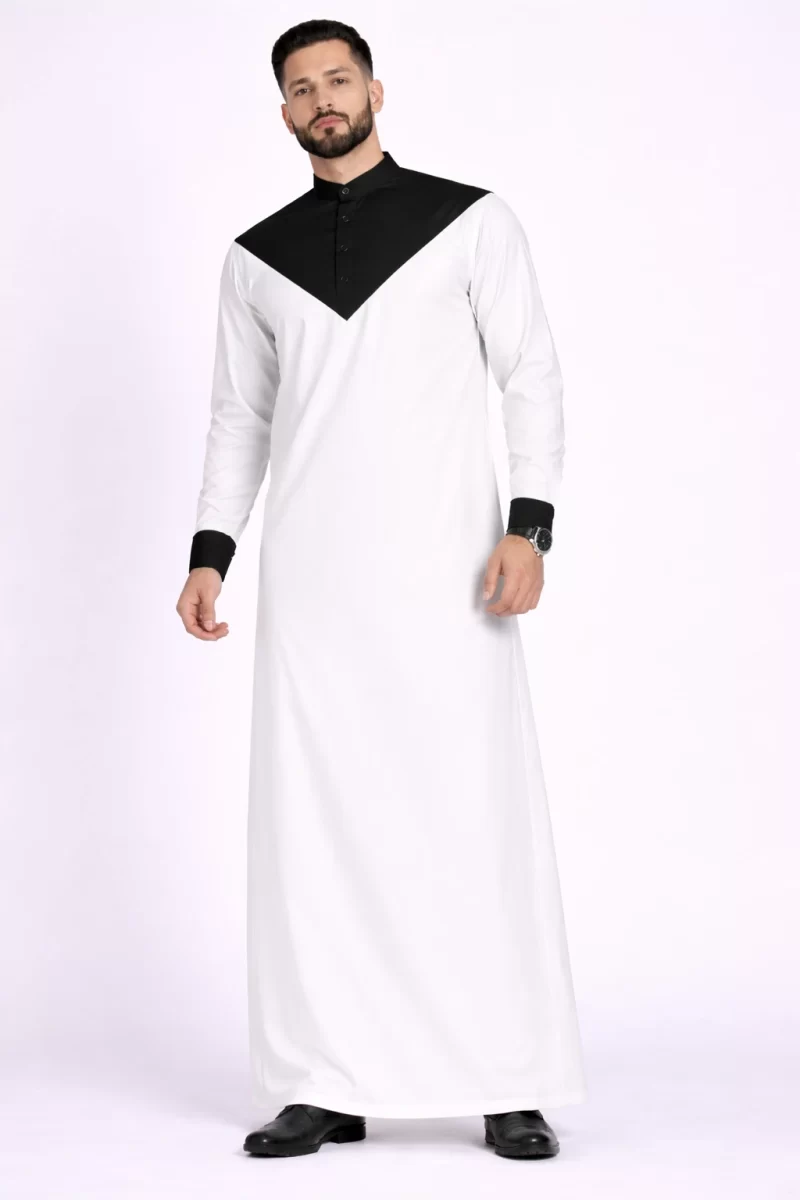 Abdullah Men’s Gallabiya Thobe-White and black