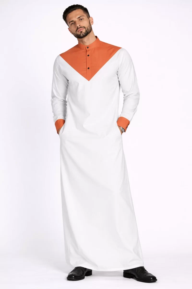 Abdullah Men’s Gallabiya Thobe-White and Orange