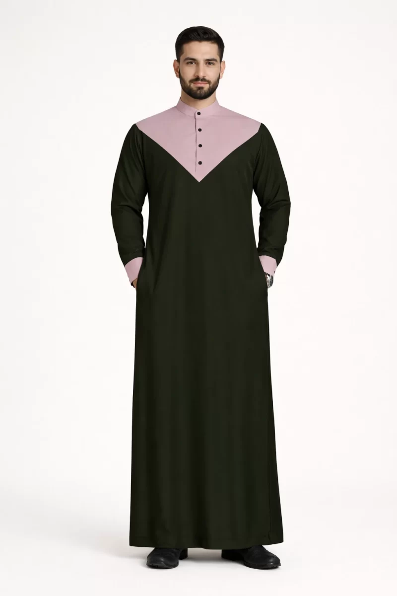 Abdullah Men’s Ramadan Thobe -Olive Green and Beige