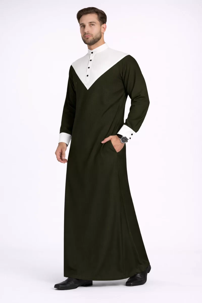 Abdullah Men’s Ramadan Thobe -Olive Green & white