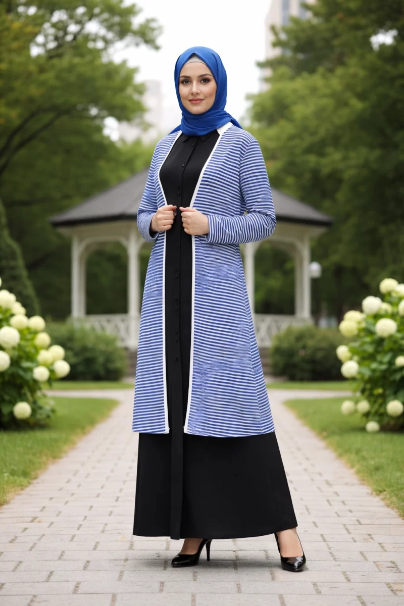 BLUE STRIPED KNIT SHRUG