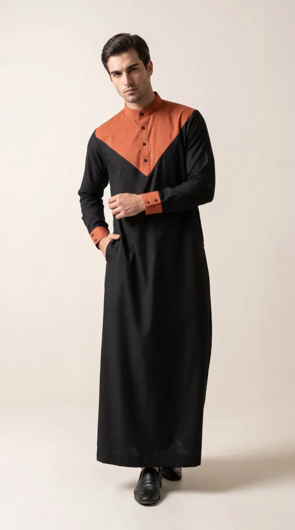 Abdullah Men's Black Orange Thobe Dishdasha