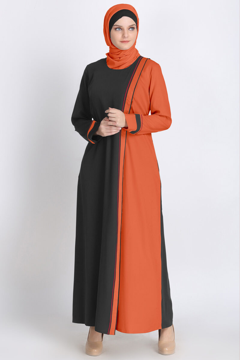 Designer Black Orange Line Abaya