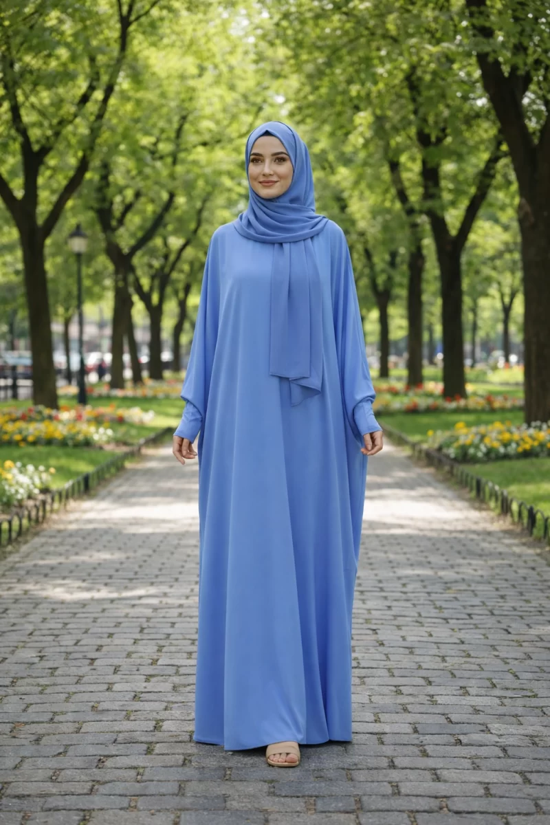 Dubai Butterfly Fall Monaco Blue Kaftan Dress
