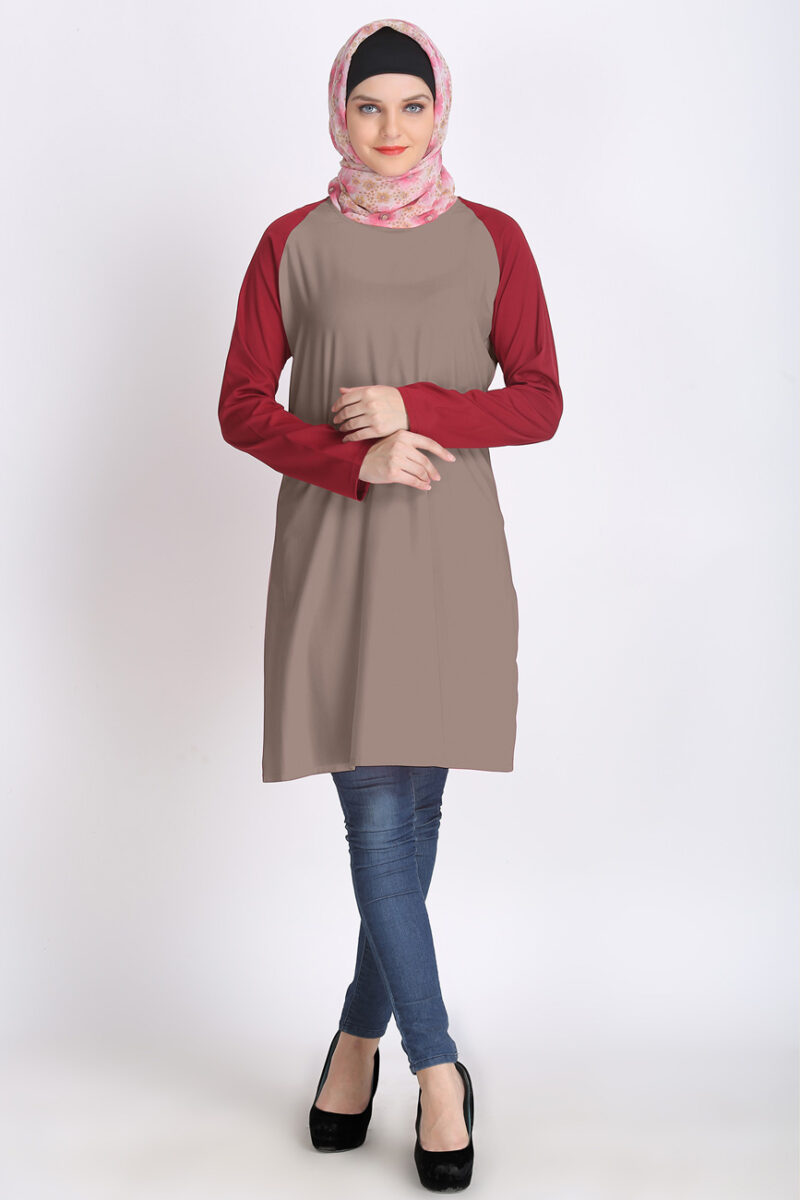 Laiba Wrangler Tunic in Grey & Maroon color