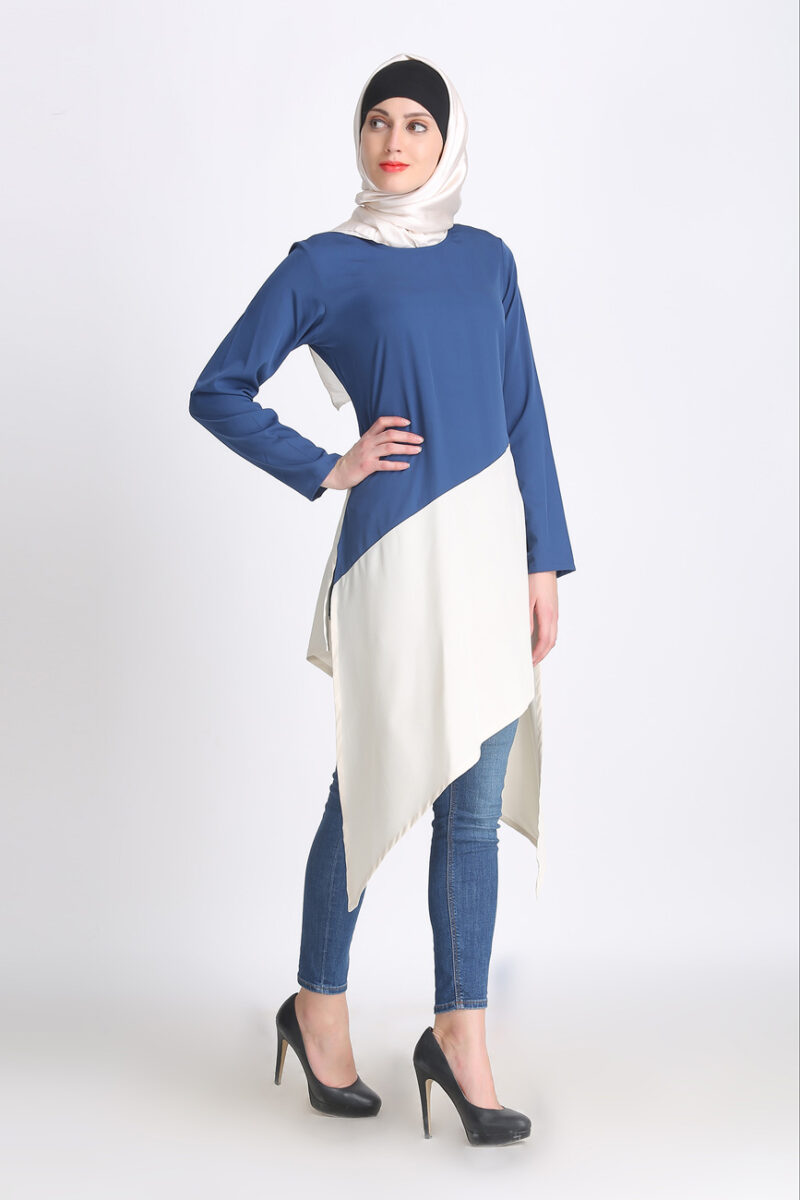 Signora Everyday Long Tunics Blue & Off White