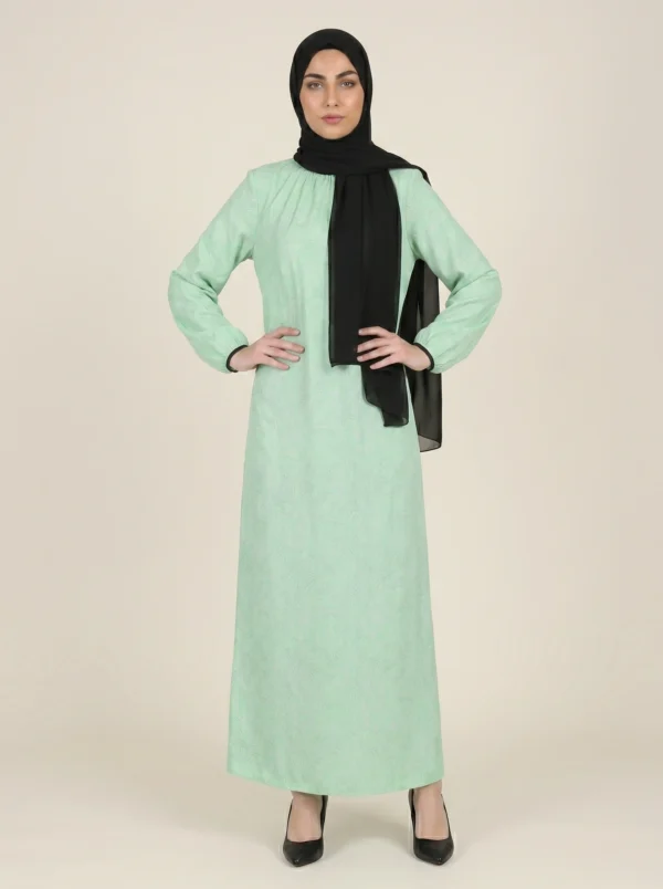 Green Floral Georgette Pleated Abaya
