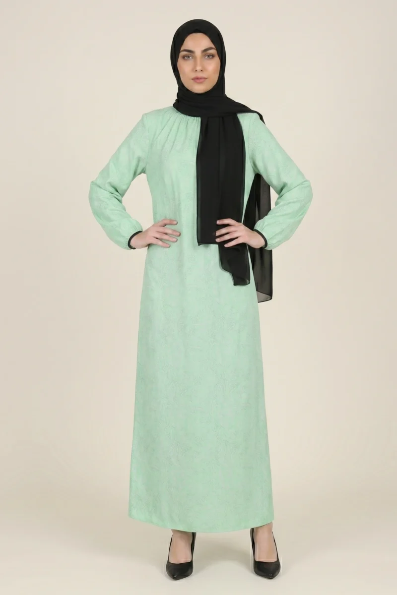 Green Floral Georgette Pleated Abaya