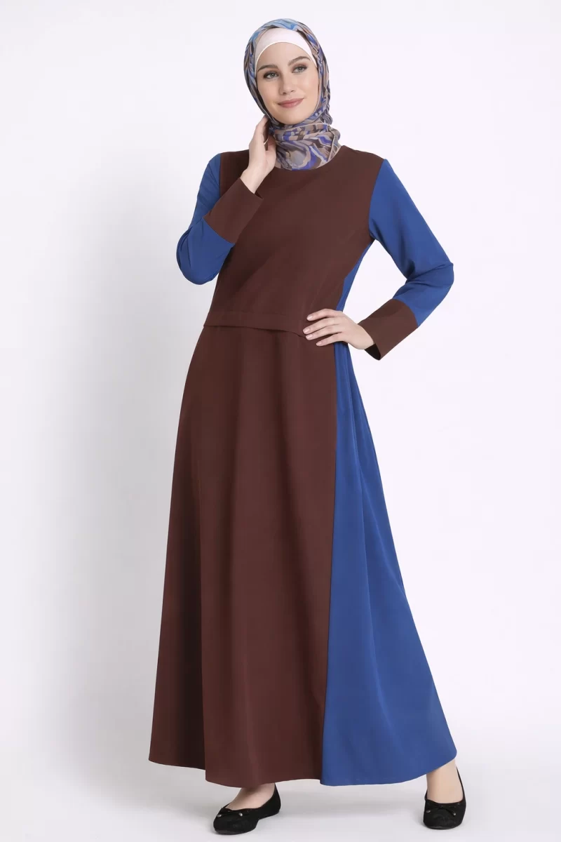KASHIBO PLEATS ABAYA BLUE BROWN