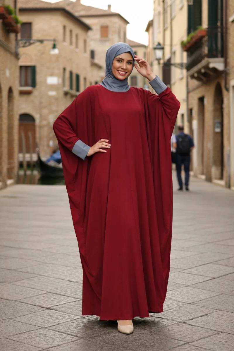Maroon Prayer Head Cover Kaftan Dress