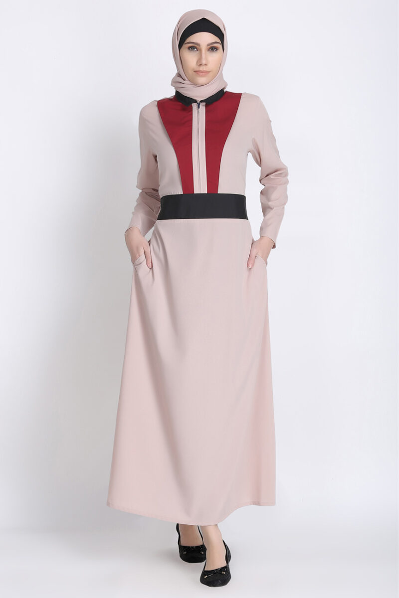 Modest Style Waist Belt Beige Abaya