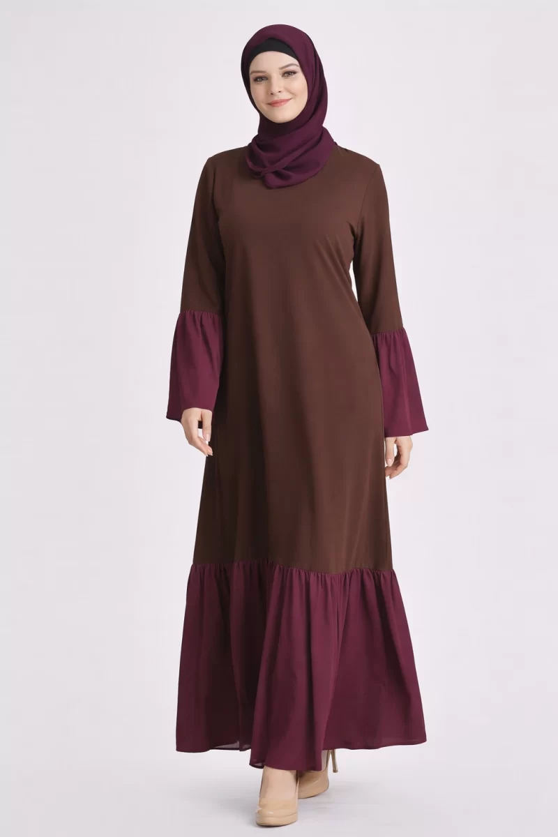 Naazo Duo Frill Abaya Brown Purple