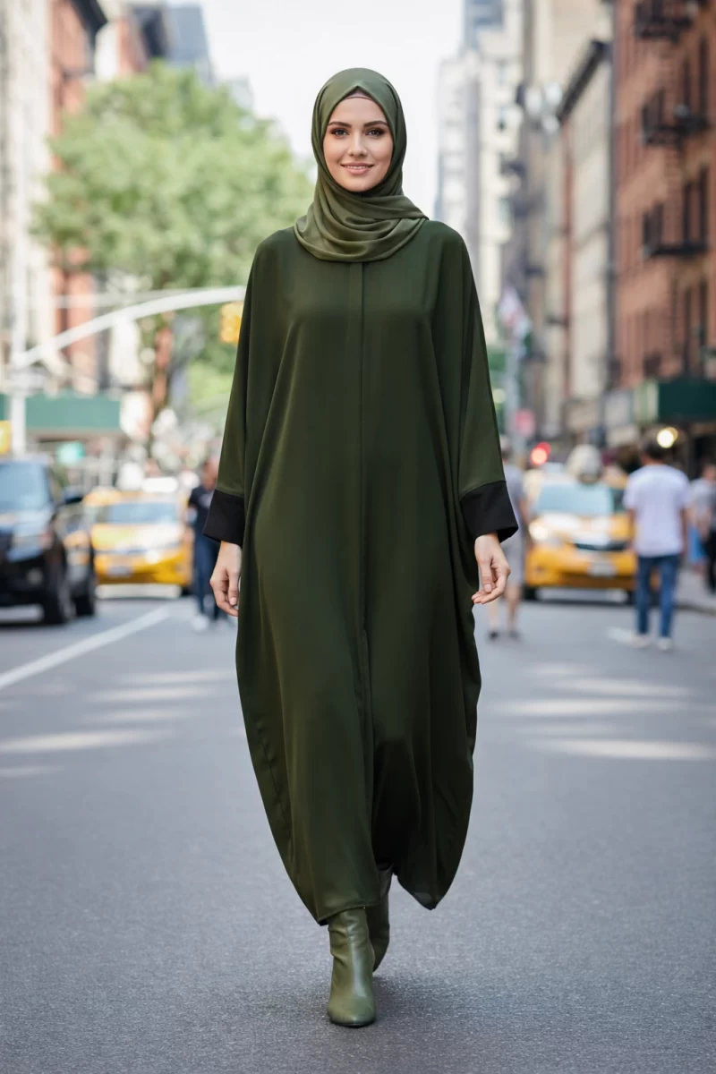 Olive Prayer Head Cover Kaftan Dress