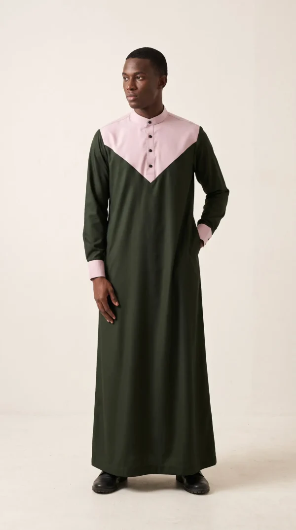 Abdullah Men's Ramadan Thobe -Olive Green & Beige