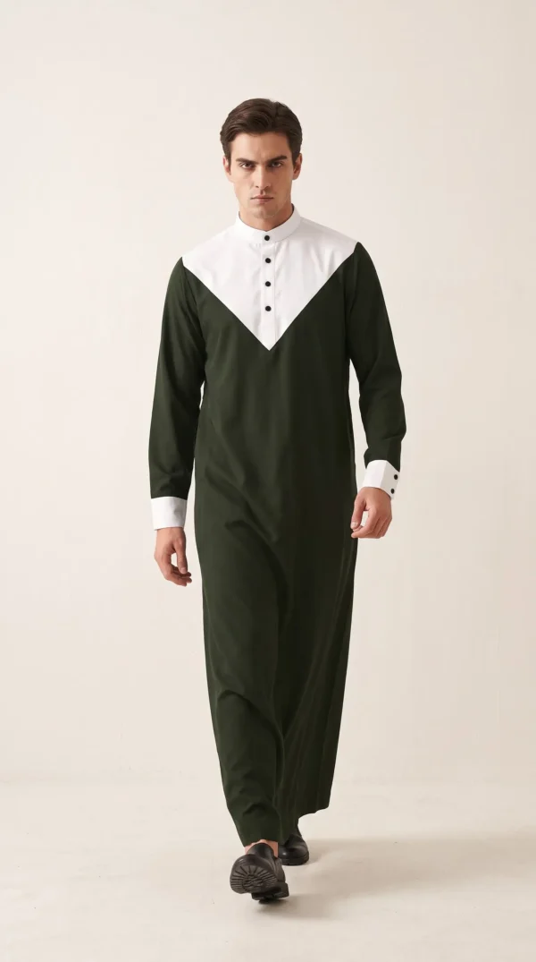 Abdullah Men's Ramadan Thobe -Olive Green & white