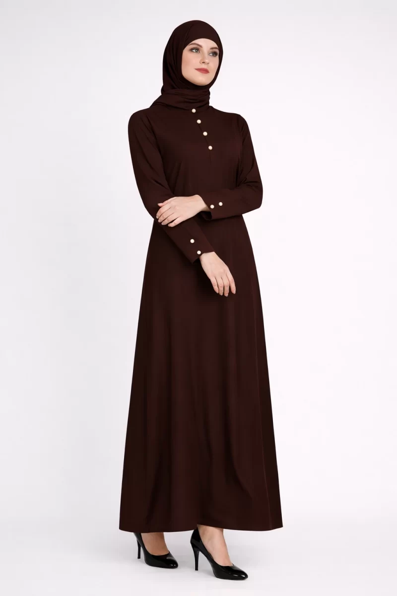 Pearl Drop Brown Mandarin Abaya