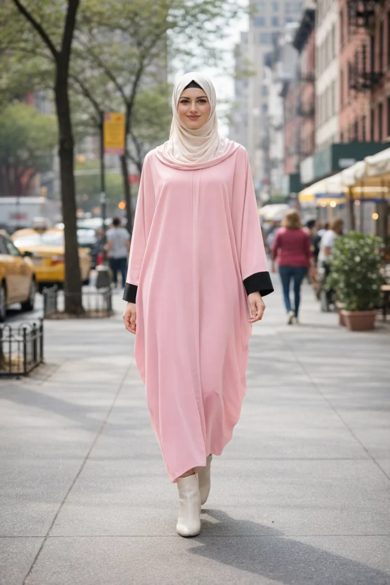 Pink Prayer Head Cover Kaftan Dress