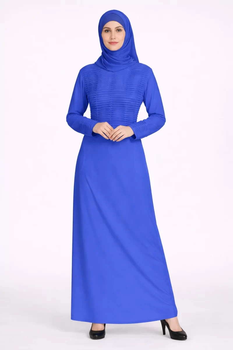 Pintucks Pleated Modest Women’s Monnaco Blue Abaya