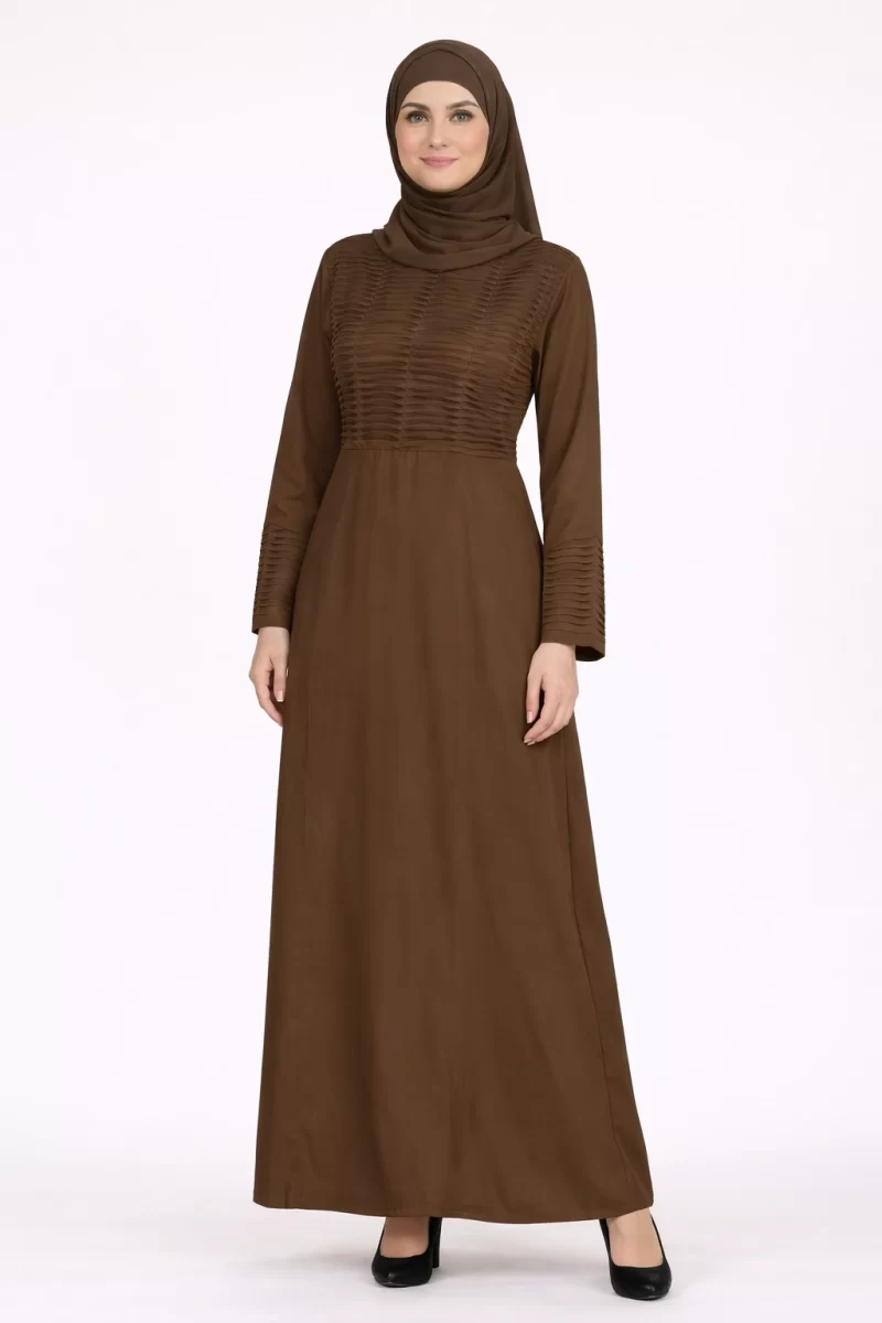 Pintucks Pleated Modest Women’s Sand Grey Abaya
