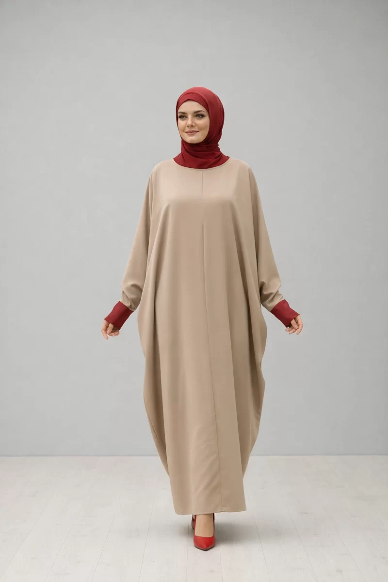 Prayer Head Cover Maroon Sand Kaftan Dress