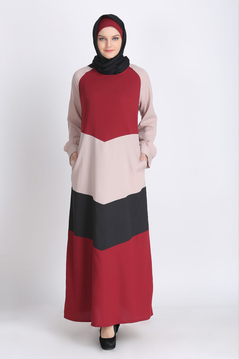 Pretty Modest Maroon Beige Black Abaya