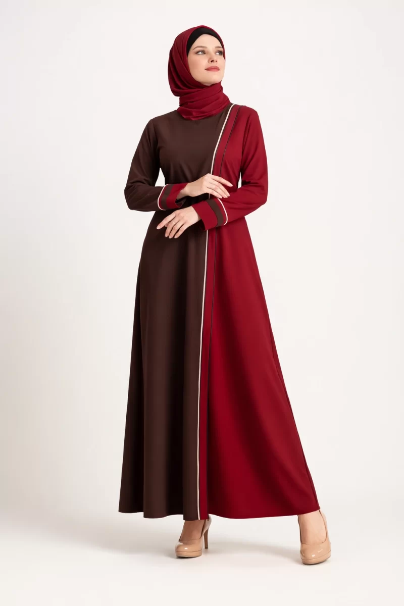 Shazia Open Abaya Brown and Maroon