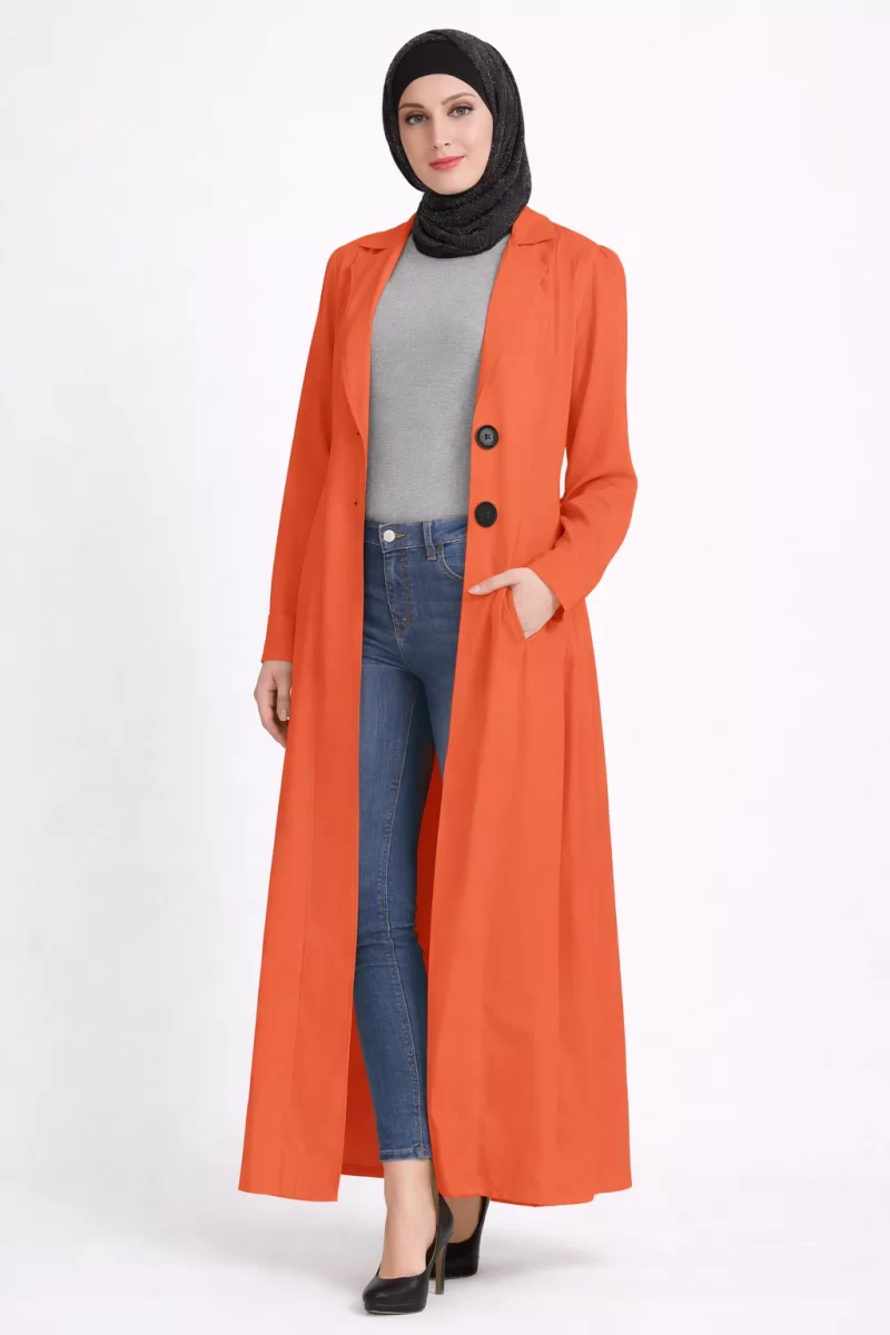 Trench Coat Style Turkish Abaya Orange