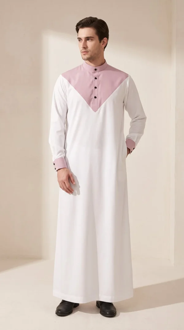 Abdullah Men's Gallabiya Thobe-White & Beige