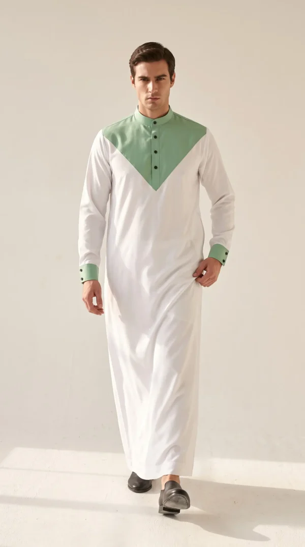 Abdullah Islamic Men's Thobe-White Seafoam