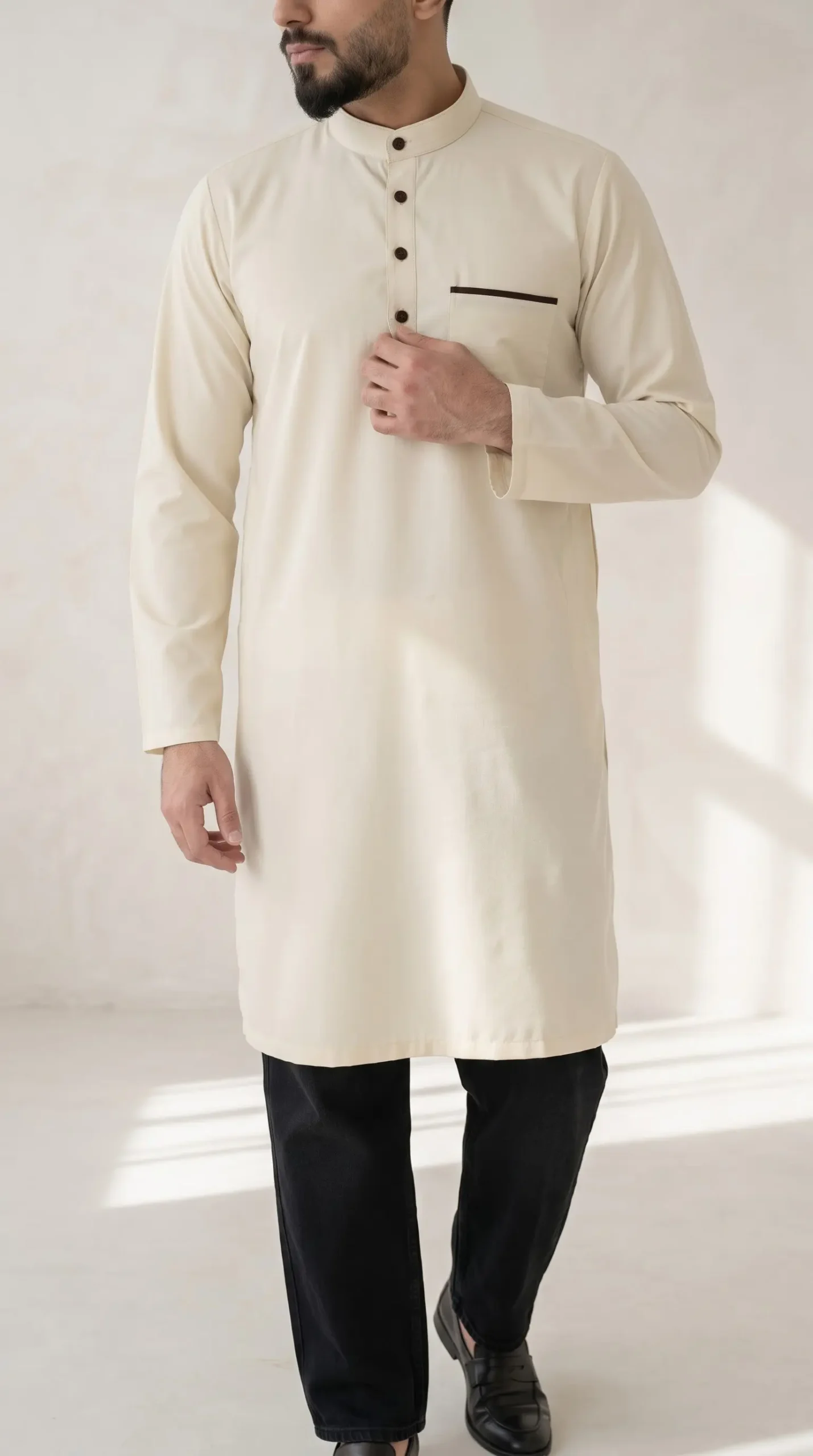 Naseem Mens Ramadan Kurta : Yellow - Image 3