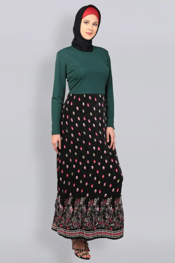 Wrinkled Skirt Green Abaya