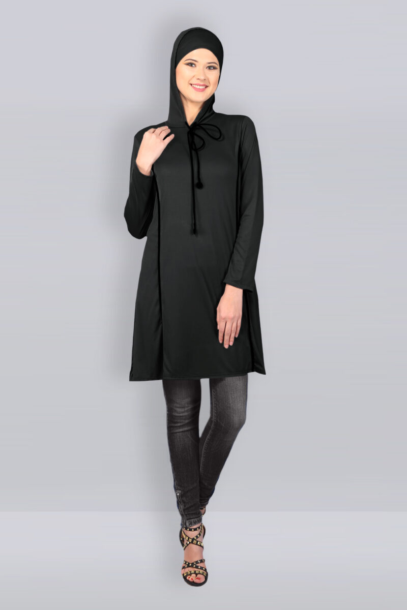 Black HOODED KNIT TUNIC