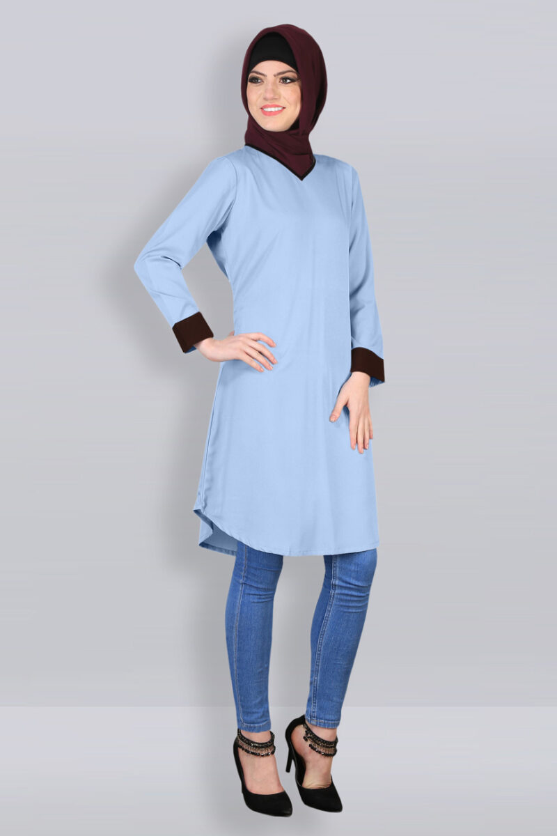 Sky Blue VELVETY V NECK TUNIC