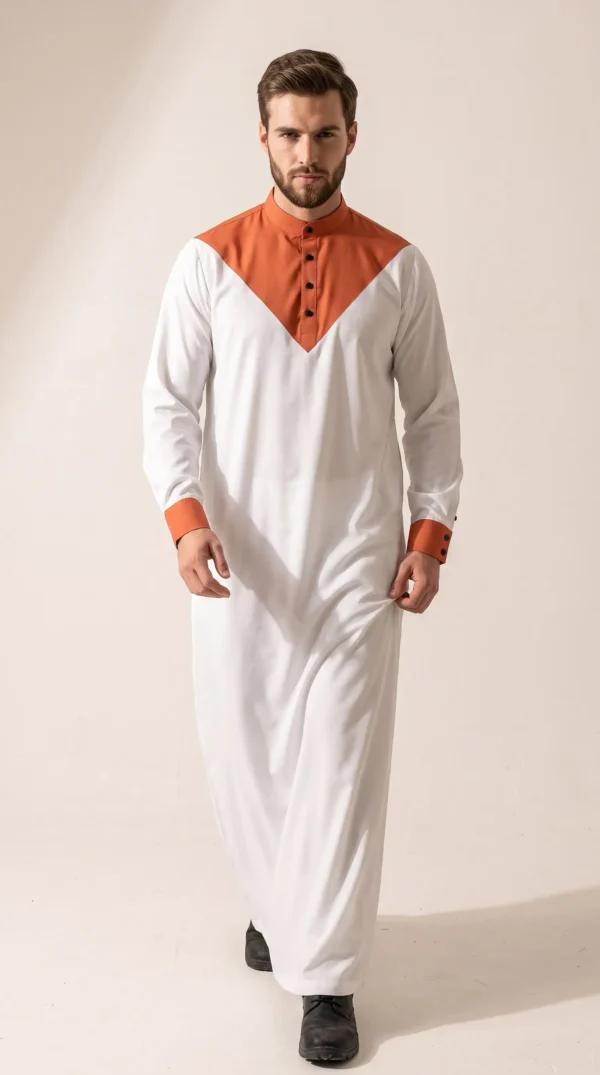 Abdullah Men's Gallabiya Thobe-White & Orange