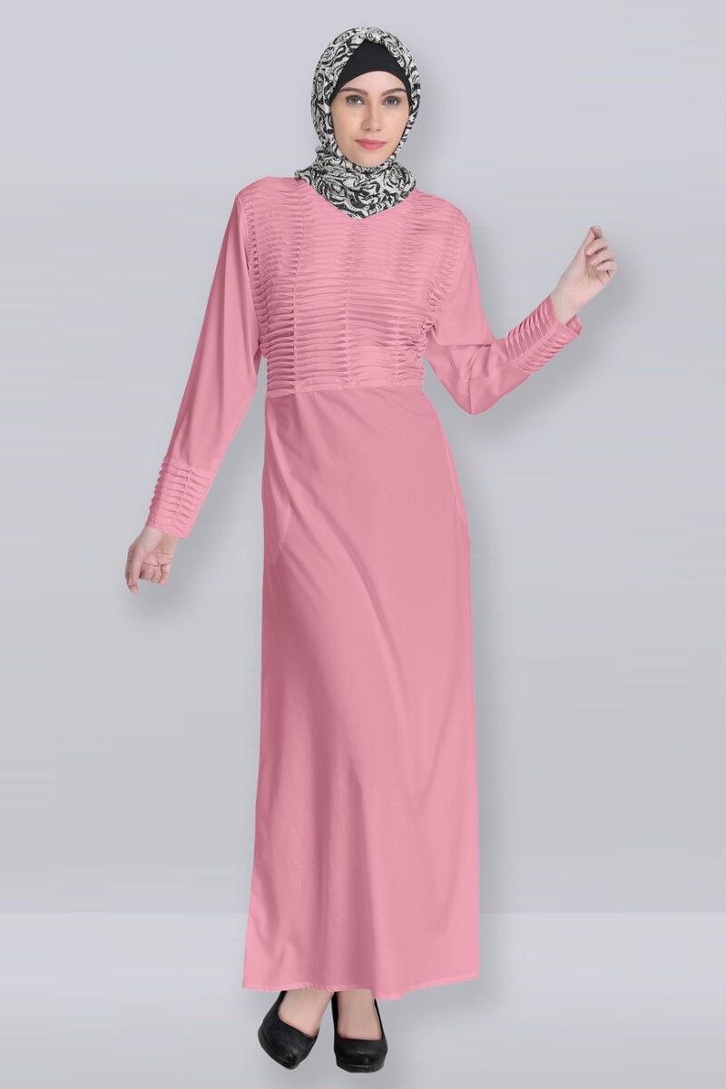 Pintucks Pleated Modest Womenโs Pink Abaya