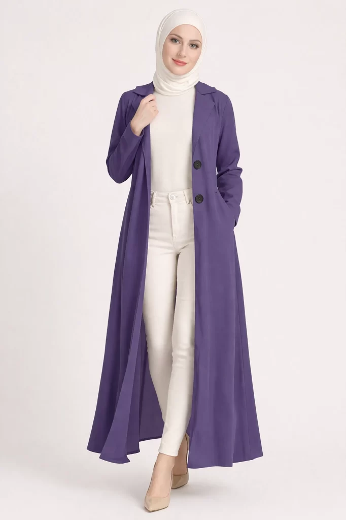 Trench Coat Style Turkish Abaya Light purple