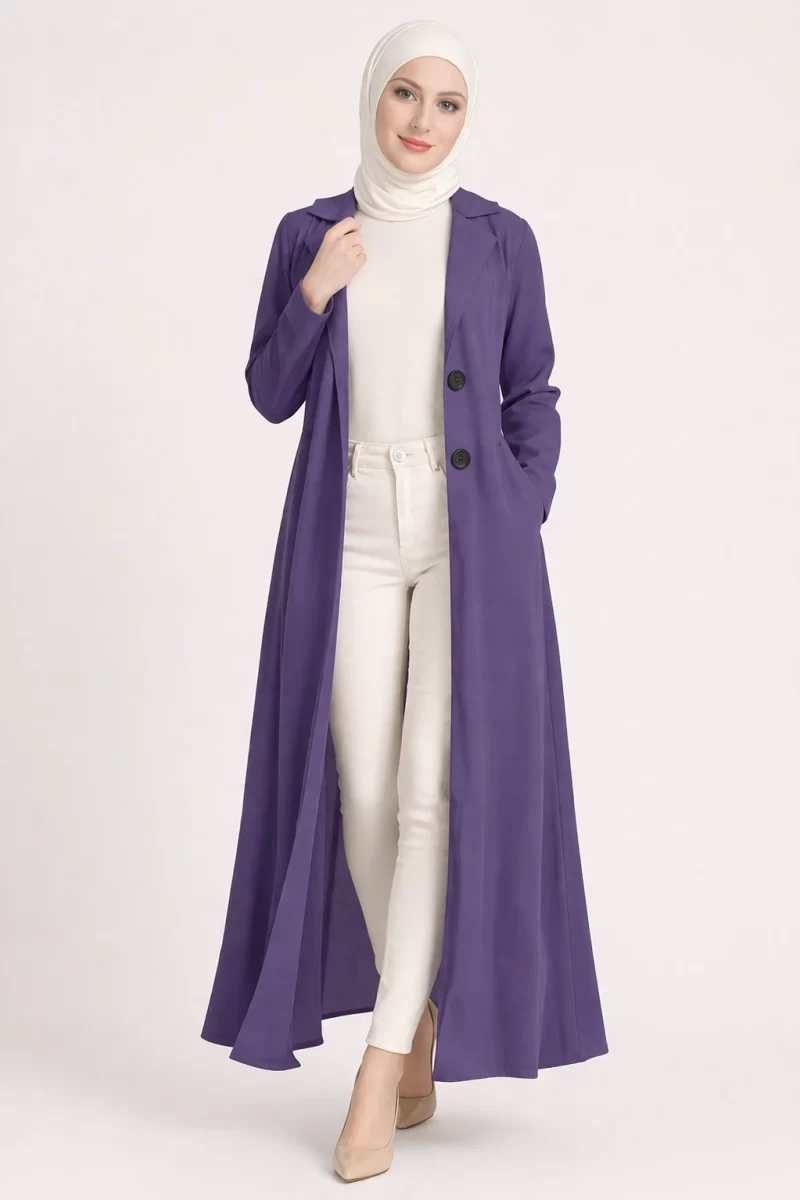 Trench Coat Style Turkish Abaya Light purple