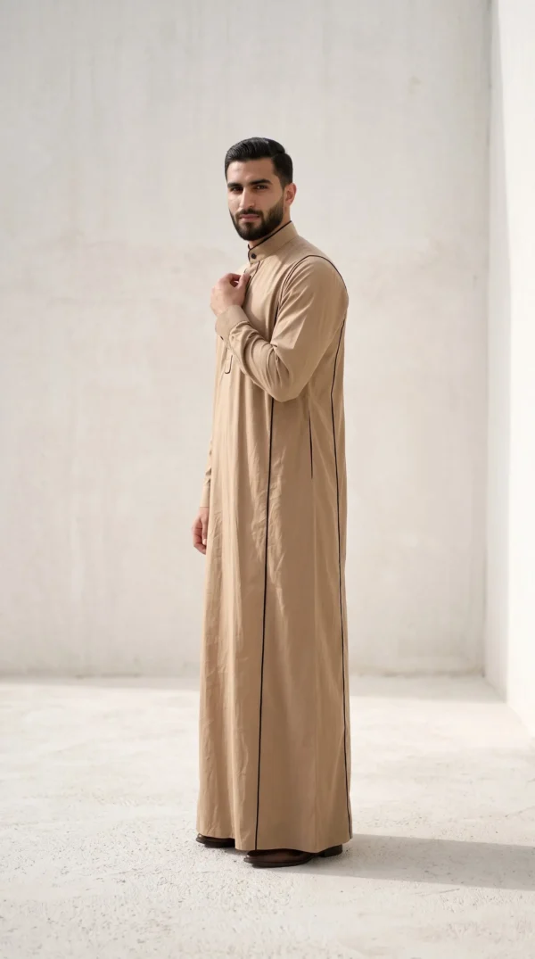 Elegant Muslim Modest Lite Sand Men Cotton Thobe
