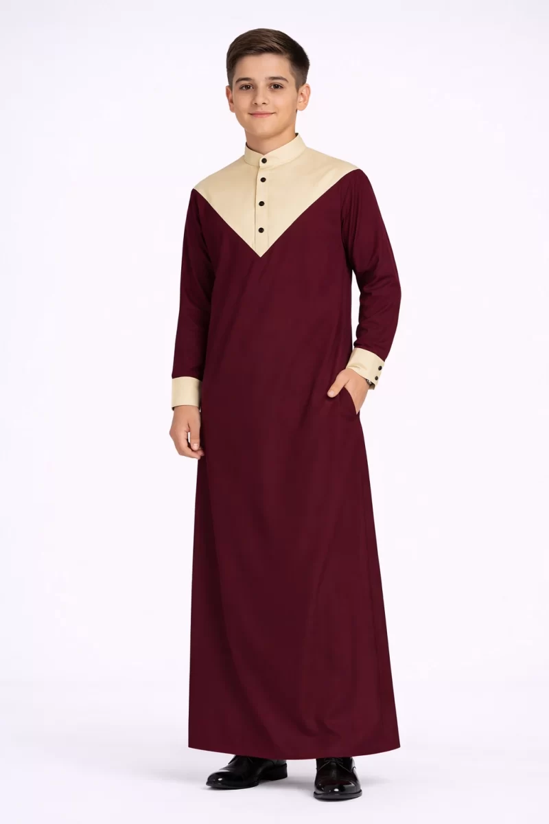 Abdullah Kids Islamic Eid Thobe-Purple Yellow