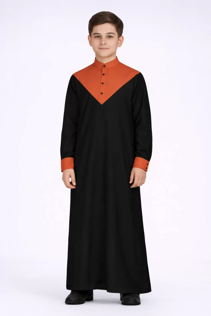 Abdullah Kids Black Orange Thobe Dishdasha