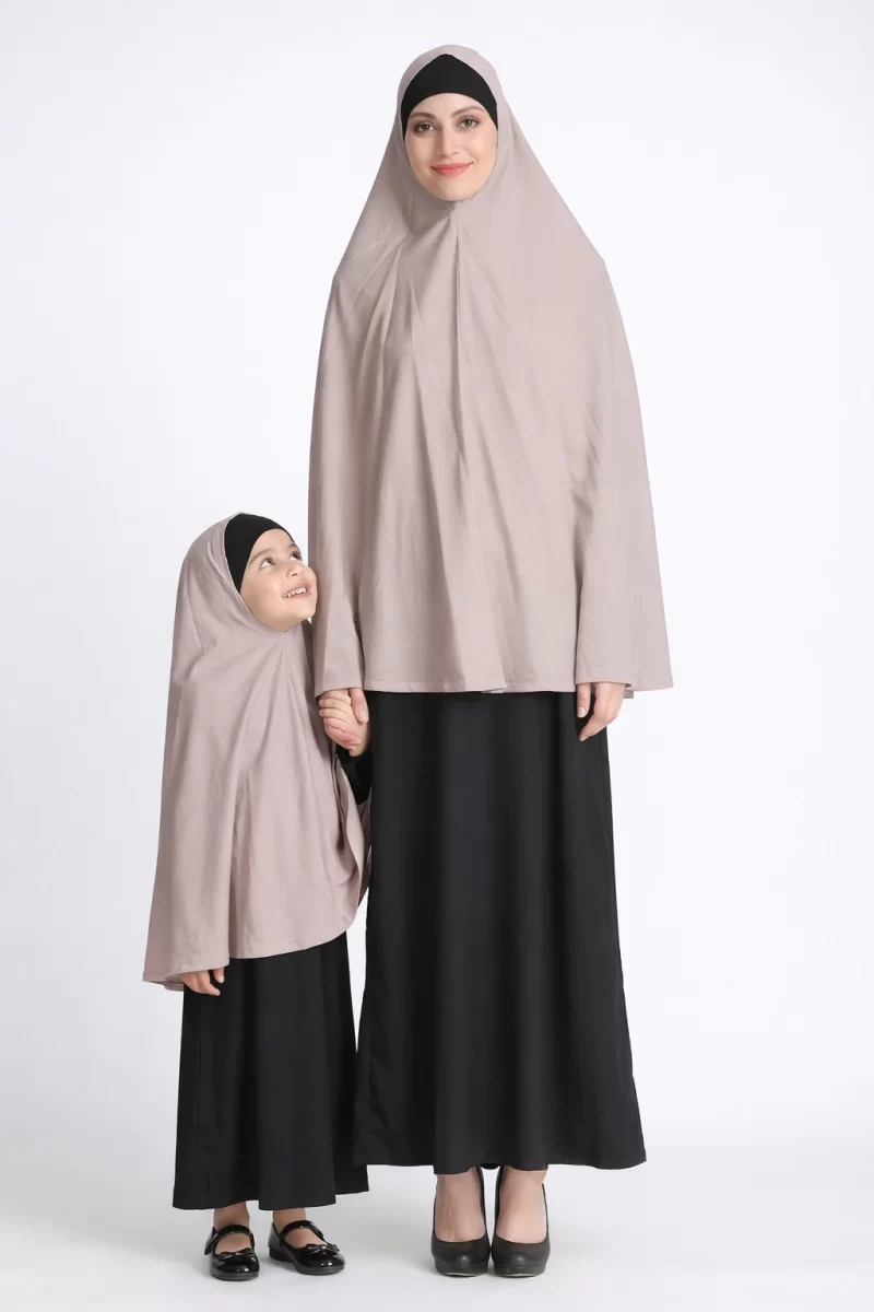 mother and daughter matching Beige Namaz Prayer Khimar set