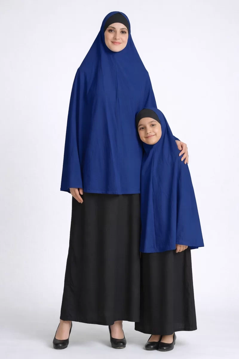 Mother and daughter matching Blue Namaz Prayer Khimar