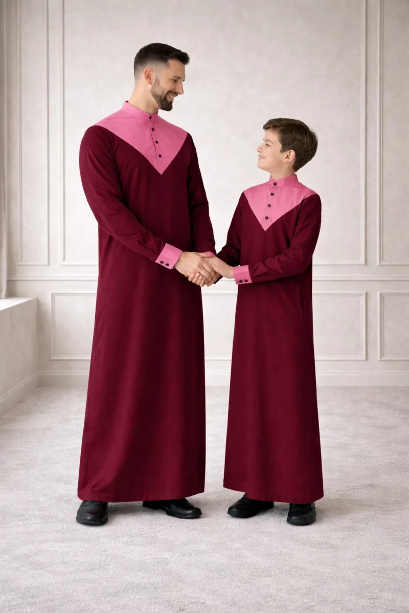 Father And Son Matching Ramadan Purple and Pink Thobe Set
