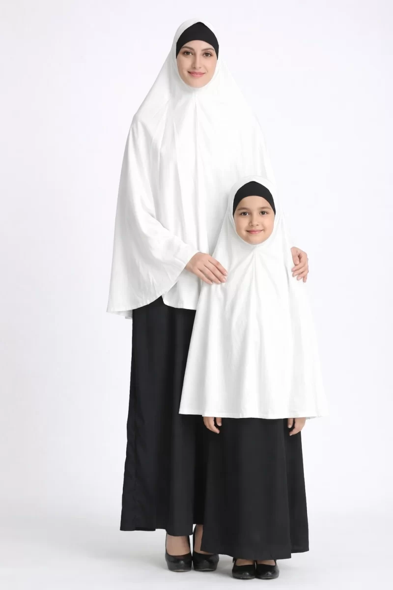 Mother and daughter matching White Namaz Prayer Khimar